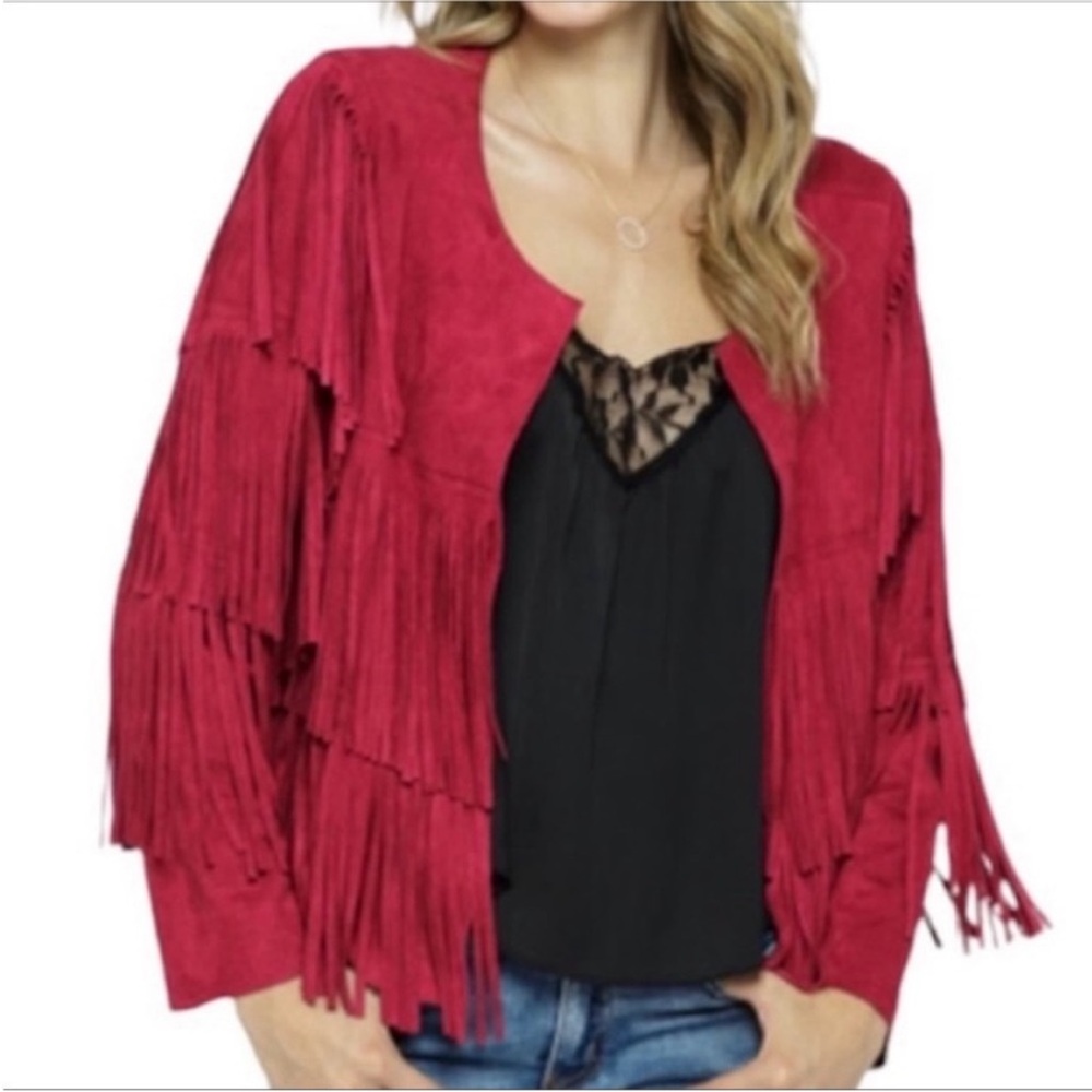 VOCAL Suede Western Fringe Jacket M red